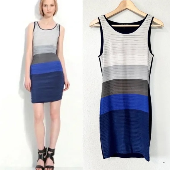 Rag & Bone Silk Layered Striped Bodycon Dress - Picture 1 of 15